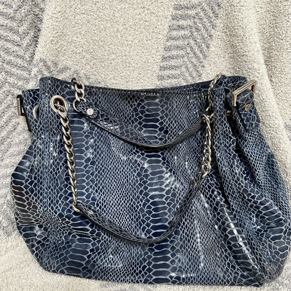 Michael Kors Blue Snake Print Shoulder Bag